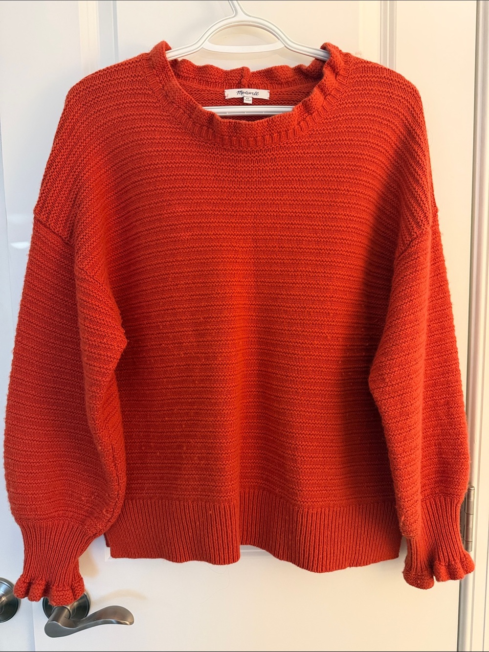 Madewell Bright Orange Textured Crewneck Sweater